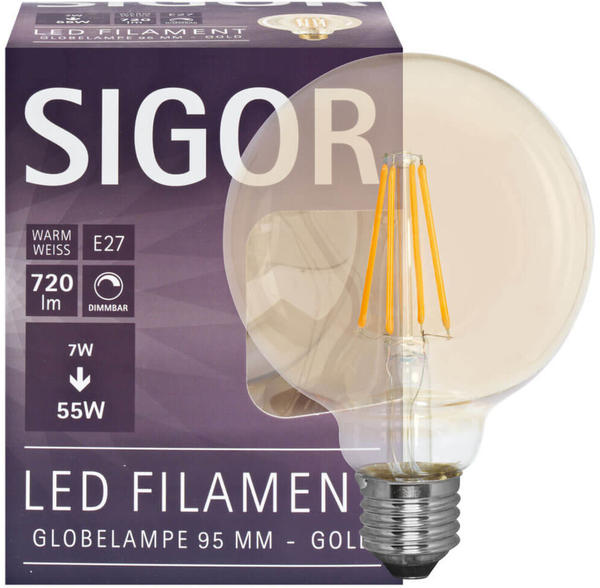 Sigor LED Filament Globe E27 Gold 7W 2500K 9,5cm (6138901)