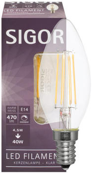 Sigor LED Filament Kerze E14 klar 4,5W 2700K 3,5cm (6132601)