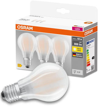 Osram LED E27 Birne A60 6,5W/806lm 2700K 3er Pack weiß (AC32392)