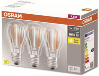 OSRAM LED Lampe BASE Classic 3er-Pack Filament E27 7,5W 1055Lm warmweiss 2700K wie OSRAM LED Lampe BASE Classic 3er-Pack Filament E27 7,5W 1055Lm warmweiss 2700K wie