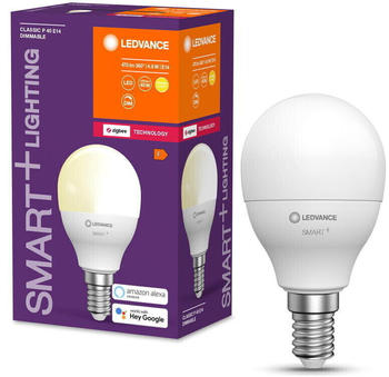 LEDVANCE Smart+ Zigbee LED E14 Tropfen P45 Weiß 4,9W/470lm 2700K 1er Pack