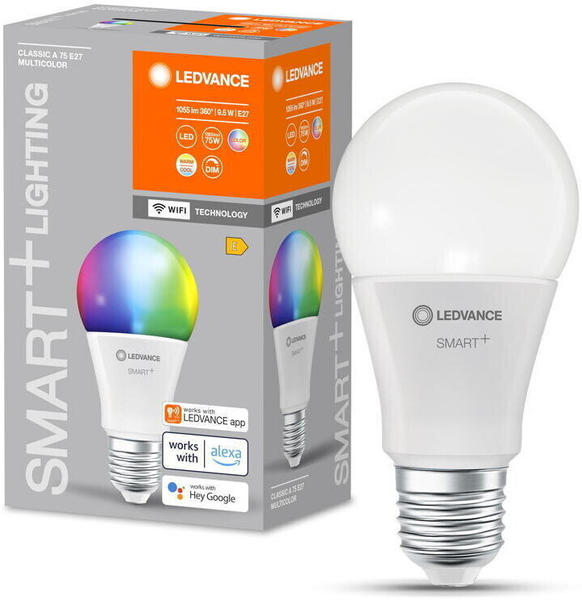 LEDVANCE Smart+ WLAN LED E27 Birne A75 Weiß 9,5W/1055lm RGBW 1er Pack