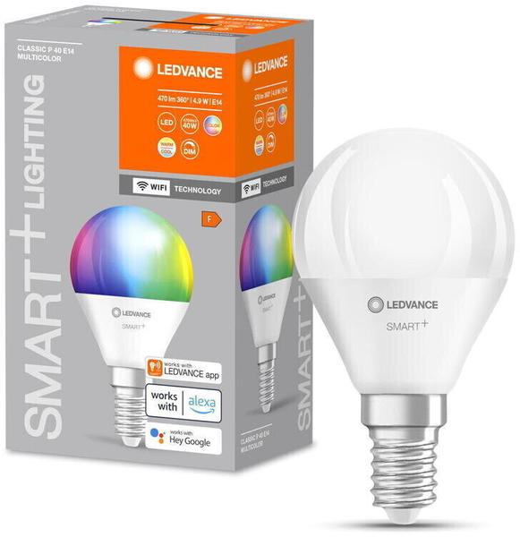 LEDVANCE Smart+ WLAN LED E14 Tropfen P45 Weiß 4,9W/470lm RGBW 1er Pack
