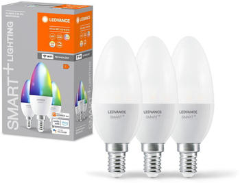 LEDVANCE Smart+ WLAN LED E14 Kerze B40 Wei&szlig; 4,9W/470lm RGBW 3er Pack