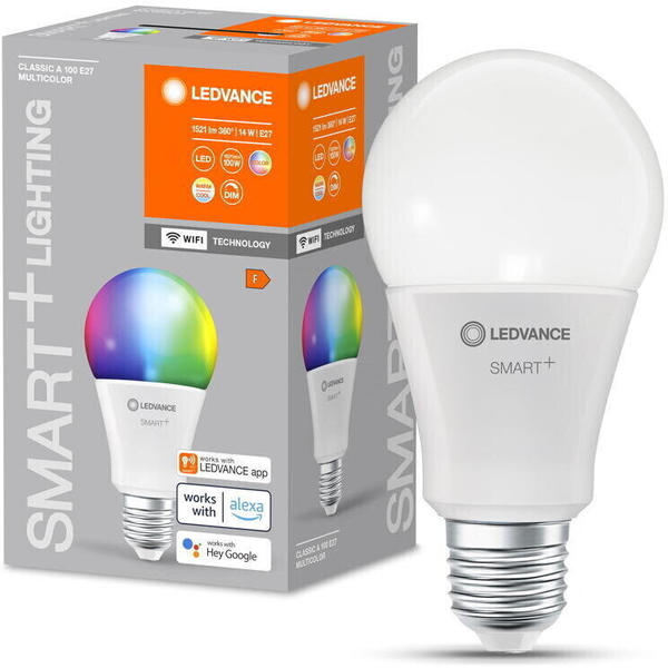 LEDVANCE Smart+ WLAN LED E27 Birne A60 Weiß 14W/1521lm RGBW 1er Pack