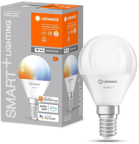 LEDVANCE Smart+ WLAN LED E14 Tropfen P45 Weiß 4,9W/470lm tunable White 1er Pack