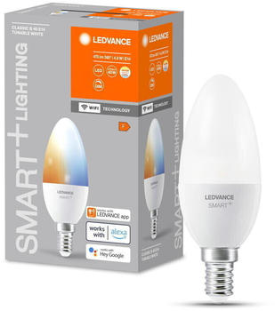 LEDVANCE Smart+ WLAN LED E14 Kerze B40 Weiß 4,9W/470lm tunable White 1er Pack