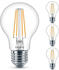Philips LED Lampe ersetzt 60W, E27 Standardform A60, klar, warmweiß, 806 Lumen, nicht dimmbar, 4er Pack transparent
