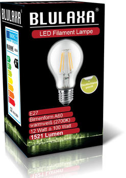 Blulaxa LED Birnenform 12W (100W) E27 1521lm 2700K, Glas (klar)