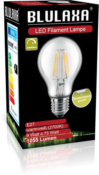Blulaxa LED Birnenform 9W (75W) E27 1055lm 2700K, Glas (klar) dimmbar