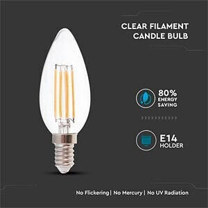 V-TAC VT-214301 - LED-Lampe E14, 4 W, 400 lm, 2700 K, Filament