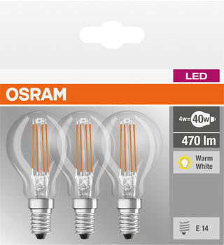 Osram OSR 405807581933 - LED-Lampe BASE E14, 4,5 W, 470 lm, 2700 K, Filament, 3er-Pack