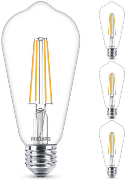 Philips LED Lampe ersetzt 40W, E27 Edisonform ST64, klar, warmweiß, 470 Lumen, nicht dimmbar, 4er Pack transparent