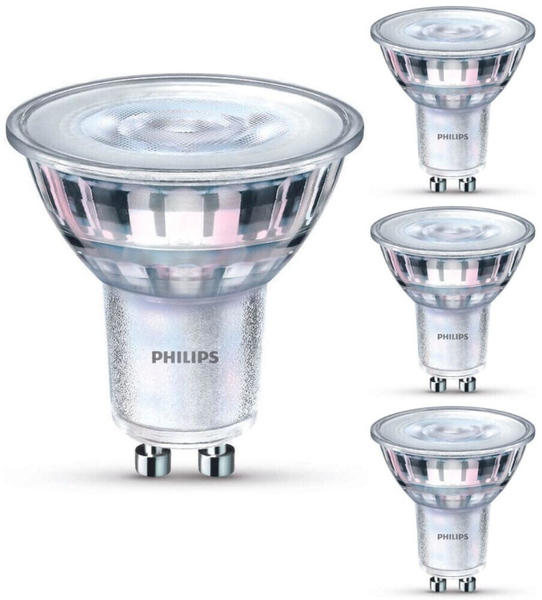 Philips LED Lampe ersetzt 65W, GU10 Reflektor PAR16, klar, warmweiß, 460 Lumen, nicht dimmbar, 4er Pack silber