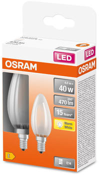 Osram LED Lampe ersetzt 40W E14 Kerze - B35 in Weiß 4W 470lm 2700K 2er Pack weiß