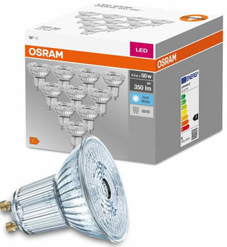 Osram LED Lampe ersetzt 50W Gu10 Reflektor - Par16 in Transparent 4,3W 350lm 4000K 10er Pack transparent