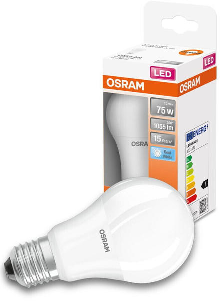 Osram LED Lampe ersetzt 75W E27 Birne - A60 in Weiß 10W 1055lm 4000K 1er Pack weiß