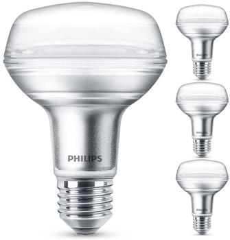 Philips LED Lampe ersetzt 100W, E27 Reflektor R80, warmweiß, 670 Lumen, nicht dimmbar, 4er Pack silber