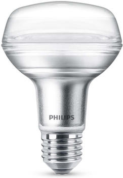 Philips LED Lampe ersetzt 100W, E27 Reflektor R80, warmweiß, 670 Lumen, nicht dimmbar, 1er Pack silber