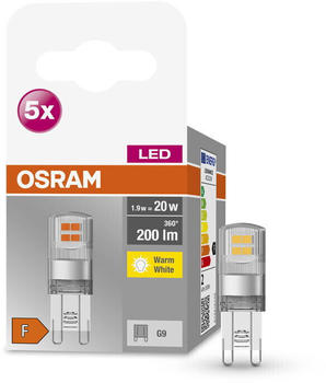 Osram LED Lampe ersetzt 20W G9 Brenner in Transparent 1,9W 200lm 2700K 5er Pack transparent