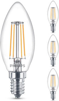 Philips LED Lampe ersetzt 40W, E14 Kerze B35, klar, warmweiß, 470 Lumen, nicht dimmbar, 4er Pack transparent