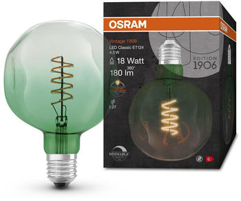 Osram LED Lampe ersetzt 18W E27 Spezialform in Grün 4,5W 180lm 2200K dimmbar 1er Pack grün