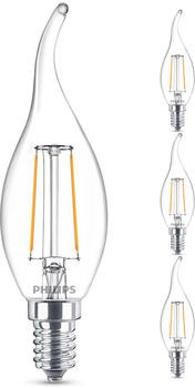 Philips LED Lampe ersetzt 25W, E14 Windstoßkerze BA35, klar, warmweiß, 250 Lumen, nicht dimmbar, 4er Pack transparent
