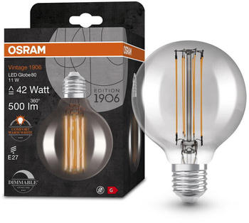 Osram LED Lampe ersetzt 42W E27 Globe - G80 in Grau 11W 500lm 1800K dimmbar 1er Pack grau