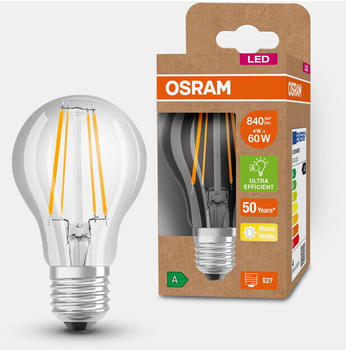 Osram LED Lampe ersetzt 60W E27 Birne - A60 in Transparent 4W 840lm 3000K 1er Pack transparent