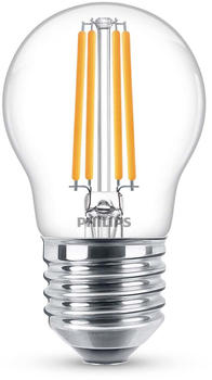 Philips LED Lampe ersetzt 60W, E27 Tropfenform P45, klar, warmweiß, 806 Lumen, nicht dimmbar, 1er Pack transparent