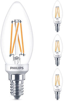 Philips LED Lampe ersetzt 25 W, E14 Kerzenform B35, klar, warmweiß, 270 Lumen, dimmbar, 4er Pack transparent