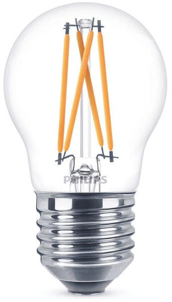 Philips LED Lampe ersetzt 40 W, E27 Tropfenform P45, klar, warmweiß, 475 Lumen, dimmbar, 1er Pack transparent