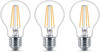 Philips LED Lampe ersetzt 60W, E27 Standardform A60, klar, warmweiß, 806 Lumen, nicht dimmbar, 3er Pack transparent