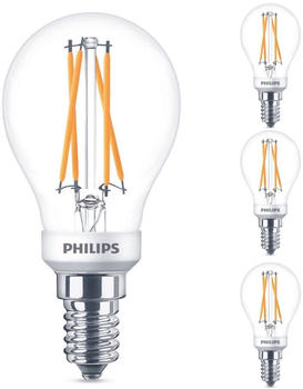 Philips LED Lampe ersetzt 25 W, E14 Tropfenform P45, klar, warmweiß, 270 Lumen, dimmbar, 4er Pack transparent