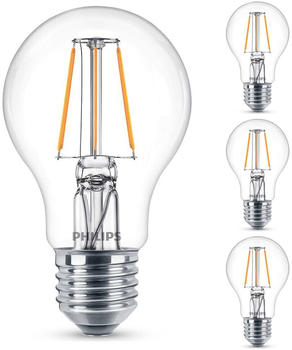 Philips LED Lampe ersetzt 40W, E27 Standardform A60, klar, warmweiß, 470 Lumen, nicht dimmbar, 4er Pack transparent