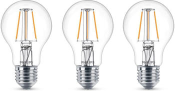Philips LED Lampe ersetzt 40W, E27 Standardform A60, klar, warmweiß, 470 Lumen, nicht dimmbar, 3er Pack transparent