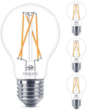 Philips LED Lampe ersetzt 40 W, E27 Standardform A60, klar, warmweiß, 475 Lumen, dimmbar, 4er Pack transparent