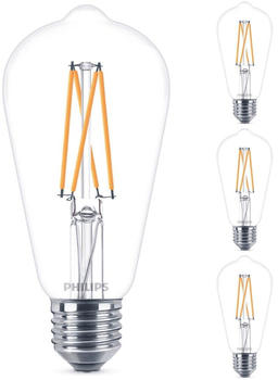 Philips LED Lampe ersetzt 60 W, E27 Edisonform ST64, klar, warmweiß, 810 Lumen, dimmbar, 4er Pack transparent