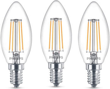 Philips LED Lampe ersetzt 40W, E14 Kerze B35, klar, warmweiß, 470 Lumen, nicht dimmbar, 3er Pack weiß