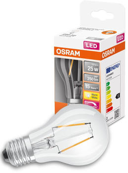 Osram LED Lampe ersetzt 25W E27 Birne - A60 in Transparent 2,2W 250lm 2700K dimmbar 1er Pack transparent