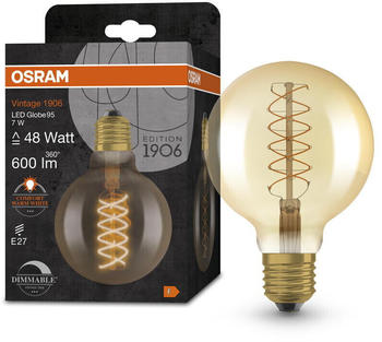 Osram LED Lampe ersetzt 48W E27 Globe - G95 in Gold 7W 600lm 2200K dimmbar 1er Pack gold / messing