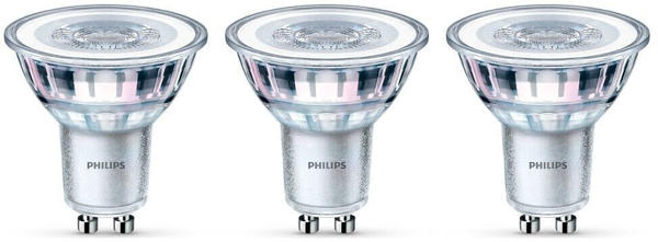 Philips LED Lampe ersetzt 50W, GU10 Reflektor MR16, klar, warmweiß, 335 Lumen, nicht dimmbar, 3er Pack silber