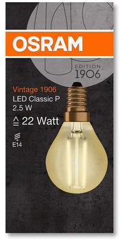 Osram LED Vintage 1906 Classic P Filament Gold 2,5-22W/824 E14 220lm klar warmweiß 300° nicht dimmbar