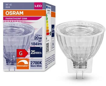 Osram GU4 PARATHOM MR11 LED Reflektor dimmbar 36° 3.2W wie 20W 2700K warmweißes Licht & hohe Farbwiedergabe