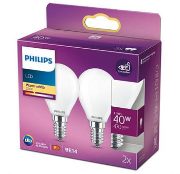 Philips 2-er E14 LED Tropfen Lampen opalweiß mattiert 4.3W wie 40W warmweiß & blendfrei