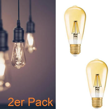 Osram 2er Pack E27 LED VINTAGE Glühlampe in EDISON Kolbenform GOLD dimmbar 6,5W wie 55W extra warmweißes gemütliches Licht