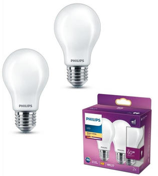 Philips 2er Set E27 LED Lampe 7W wie 60W 2700K warmweißes Licht weiß mattiert & blendfrei