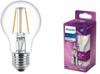 Philips E27 LED Filament Lampe A60 4.3W wie 40W 4000K neutralweißes Licht - klassische klare Glühlampenform