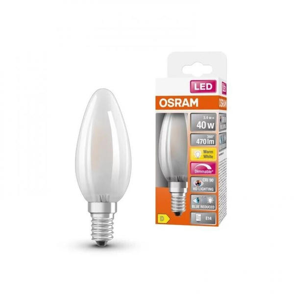 Osram E14 LED Kerzenlampe Superstar Plus HD LIGHTING Filament 3,4W wie 40W dimmbar warmweißes Licht 2700K 90Ra