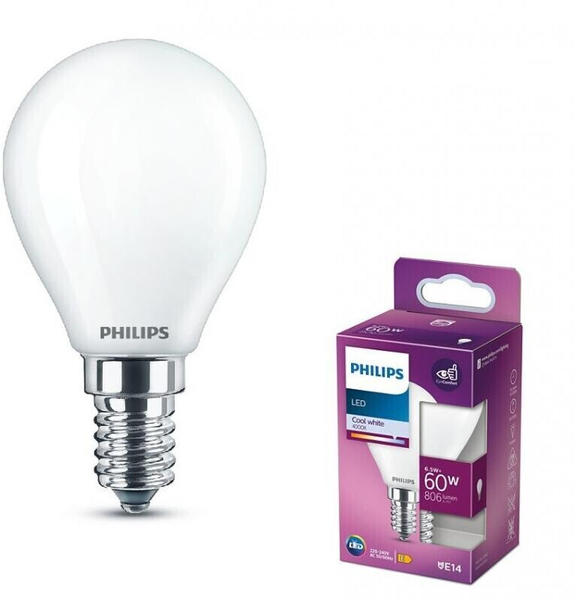 Philips E14 LED Tropfen Lampe opalweiß mattiert 6.5W wie 60W 4000K neutralweißes Licht